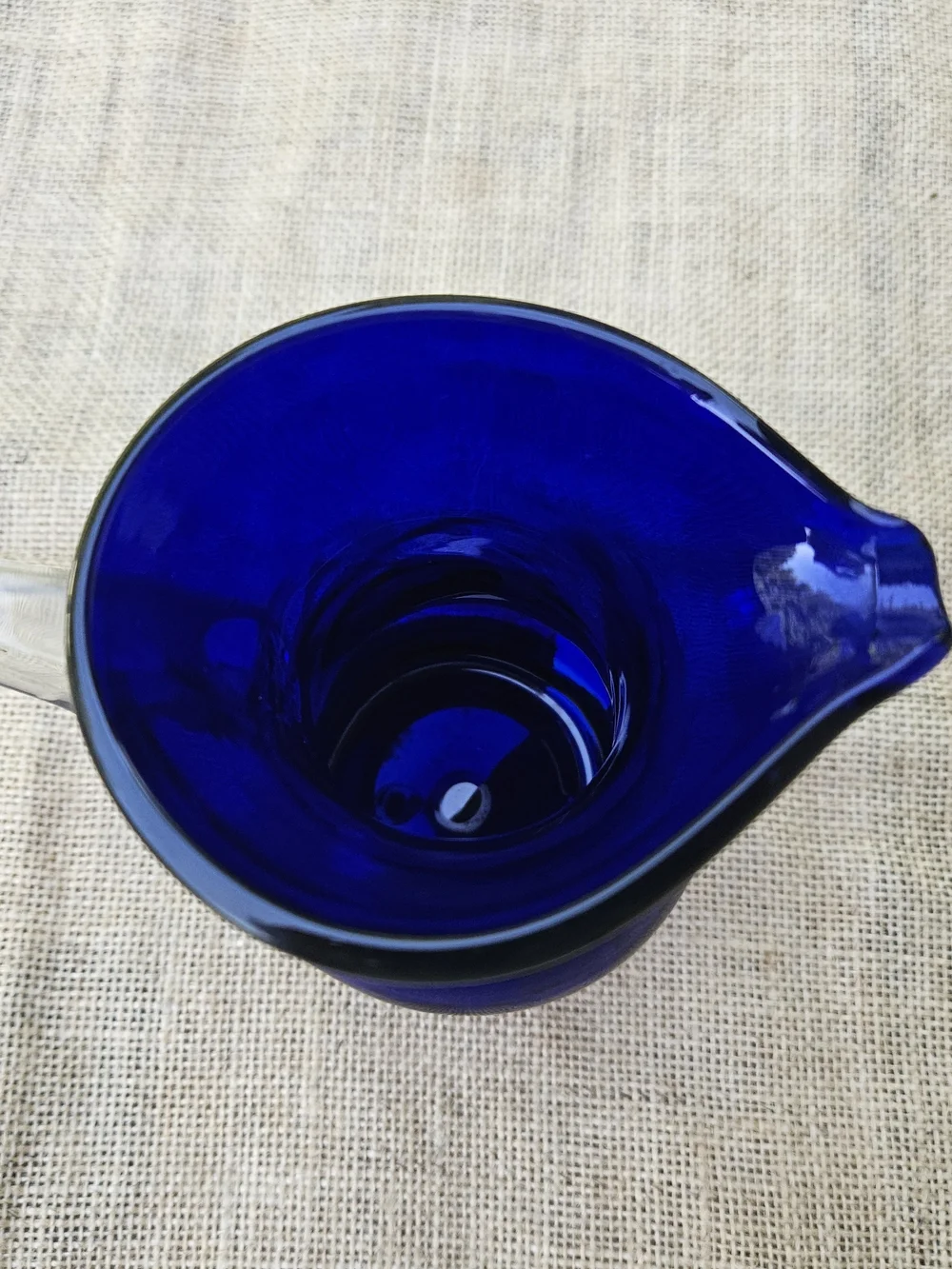 Cobalt Blue Art Glass Pitcher with Clear Handle Makes a Nice Vase - Picture 7 of 12